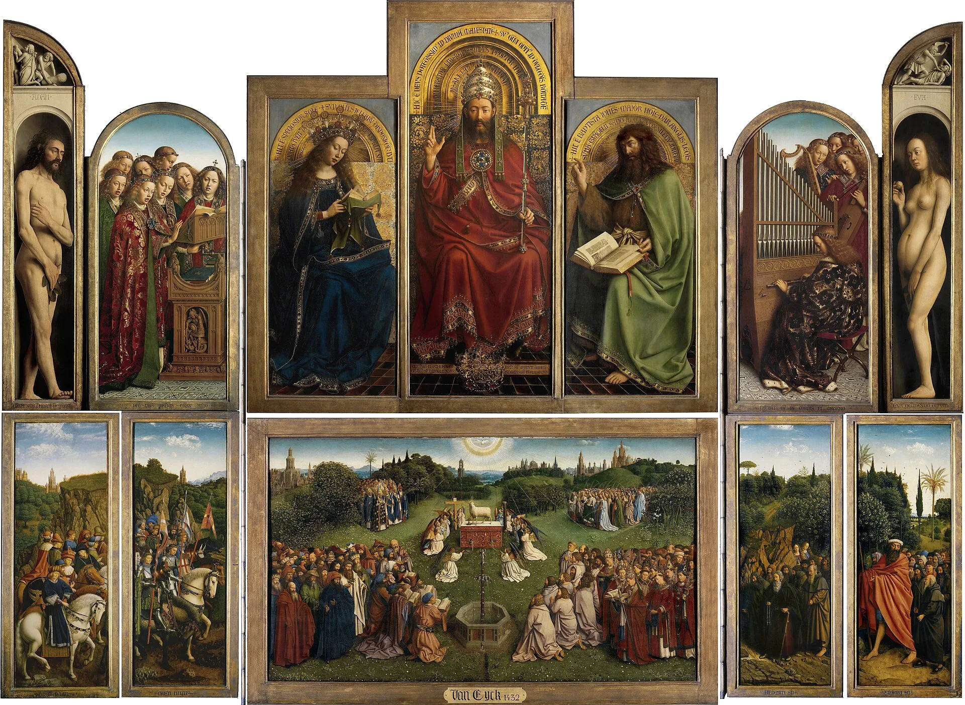 The twelve open panels of the Ghent Altarpiece.